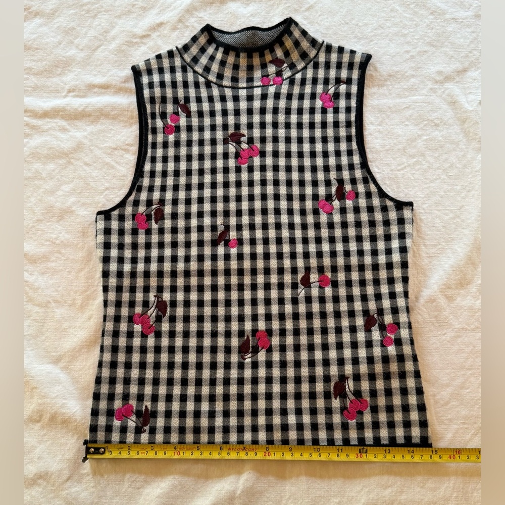 Maeve by Anthropologie Sleeveless Mock Neck Sweater Tank Black White Gingham XXS - Picture 10 of 16